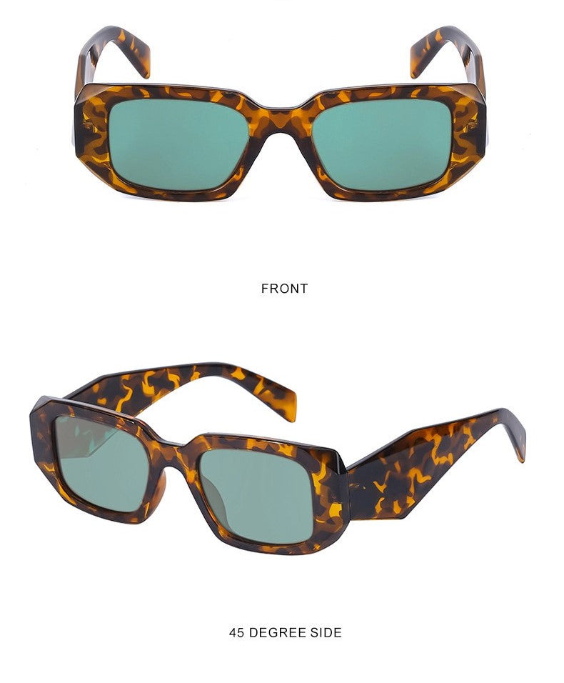 Chunky Rectangle Wide Arm Sunglasses - Leopard - 1