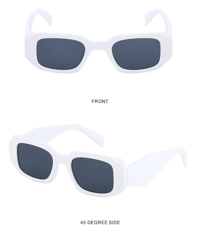 Chunky Rectangle Wide Arm Sunglasses - White - 2