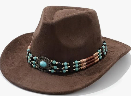 Suede Western Cowboy Hat With Concho Band - Color_08