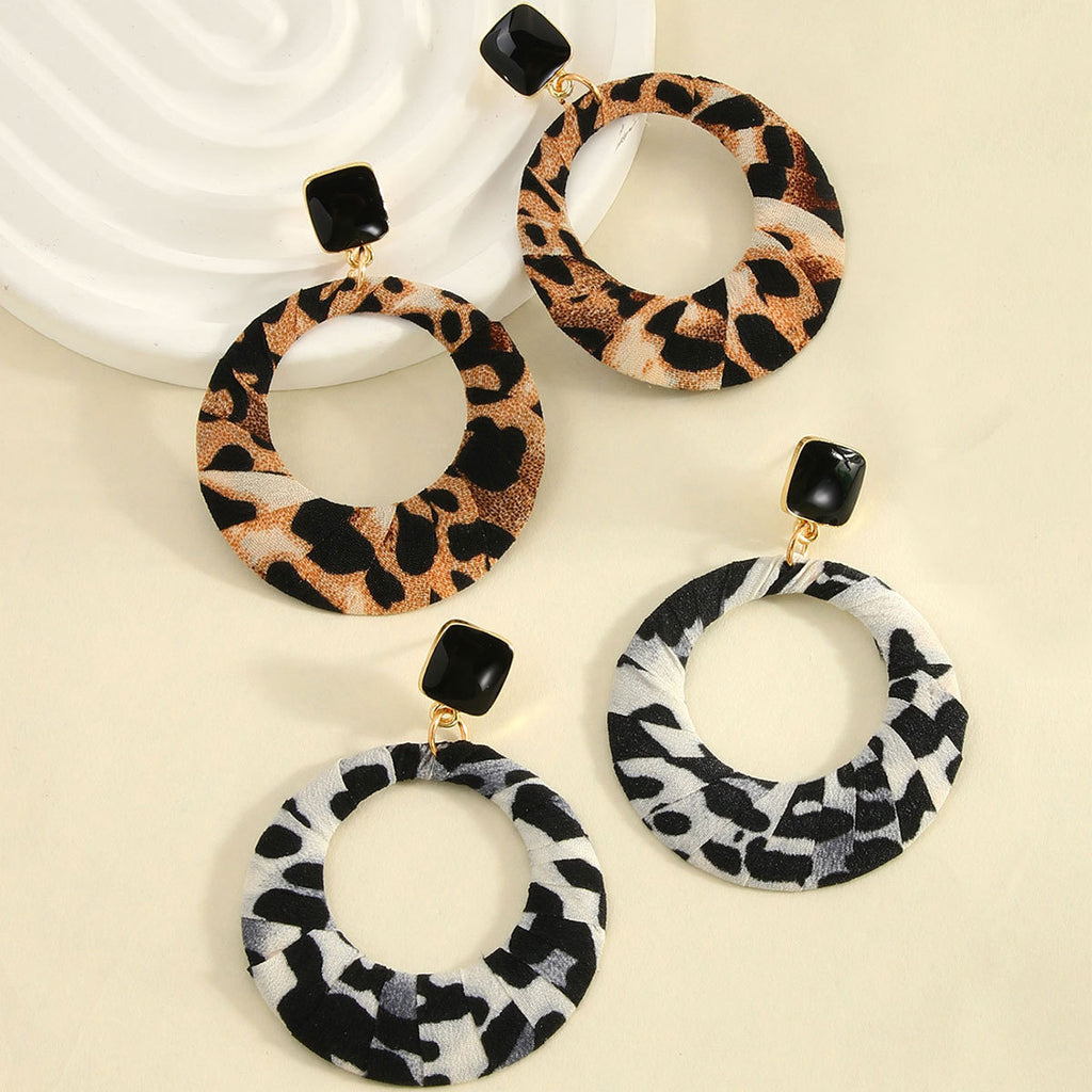 Leopard Print Circle Drop Hoop Earrings