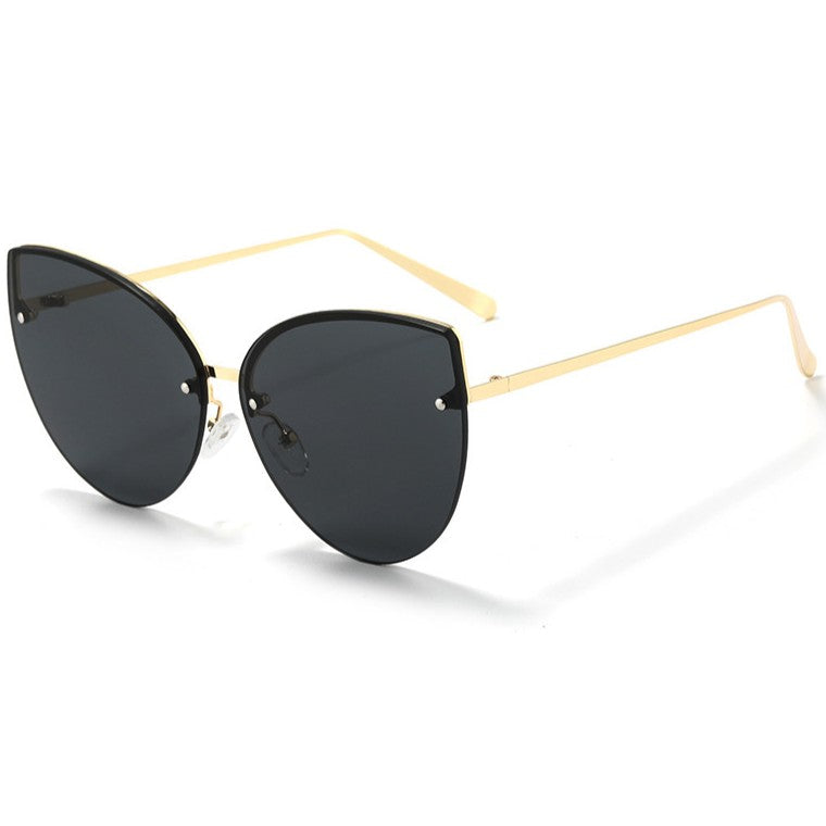 Oversized Semi Rimless Cat Eye Sunglasses - C1