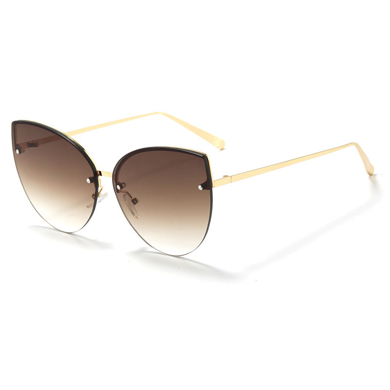Oversized Semi Rimless Cat Eye Sunglasses - C2