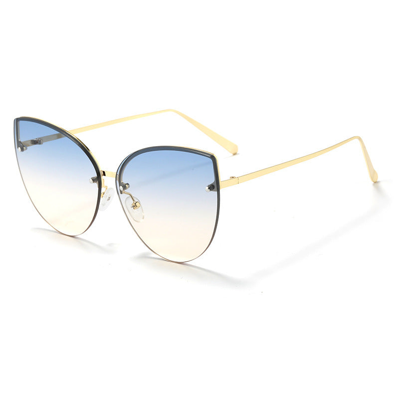 Oversized Semi Rimless Cat Eye Sunglasses - C3