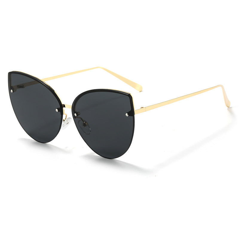 Oversized Semi Rimless Cat Eye Sunglasses