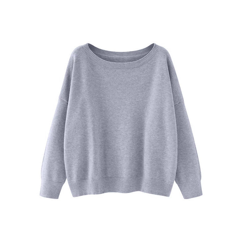 Everyday Boat Neck Drop Shoulder Knit Sweater - Gray