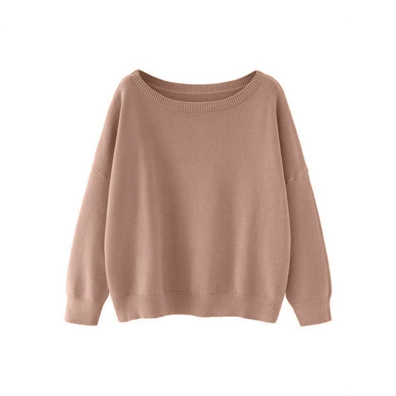 Everyday Boat Neck Drop Shoulder Knit Sweater - Light_Brown