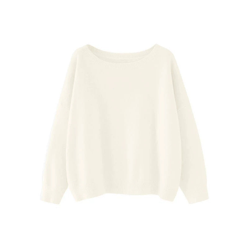 Everyday Boat Neck Drop Shoulder Knit Sweater - White