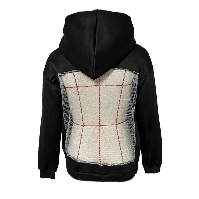Corset Mesh Back Panel Hooded Sweatshirt - Black - 1