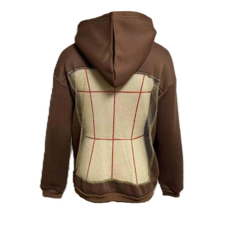 Corset Mesh Back Panel Hooded Sweatshirt - Brown