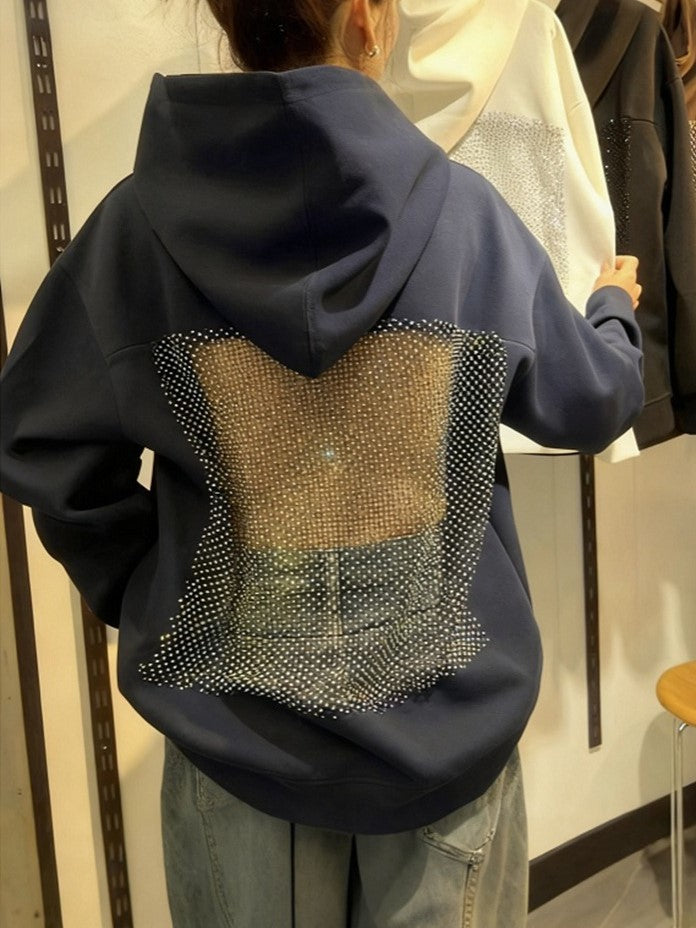 Corset Mesh Back Panel Hooded Sweatshirt - DarkBlue