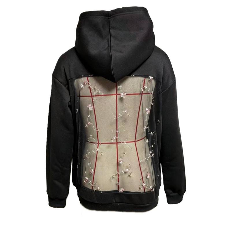 Corset Mesh Back Panel Hooded Sweatshirt - Flower