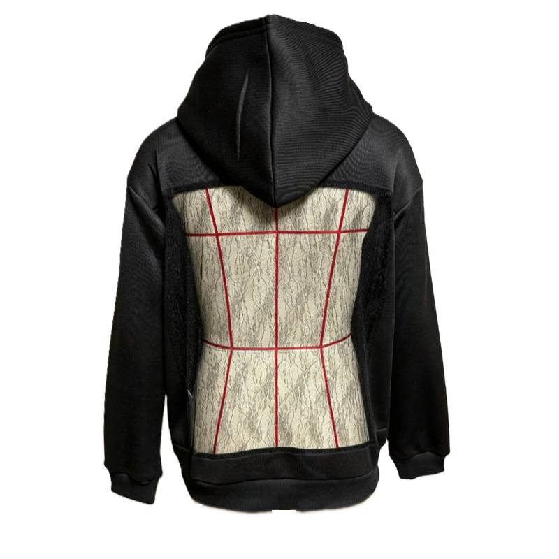 Corset Mesh Back Panel Hooded Sweatshirt - Lace_B