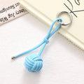 Woven Knot Ball Leather Keychain - Skyblue