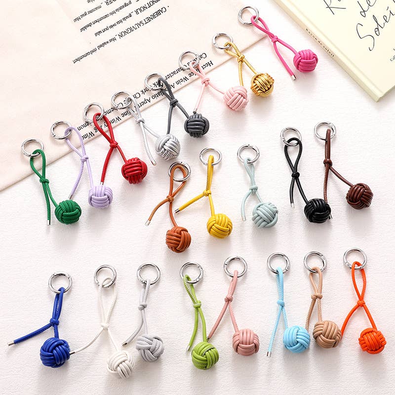 Woven Knot Ball Leather Keychain