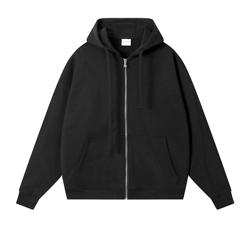 Oversized Athletic Zip Up Hoodie - Black