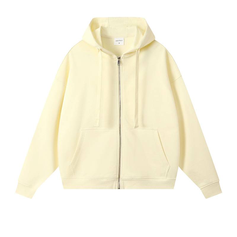 Oversized Athletic Zip Up Hoodie - Cream