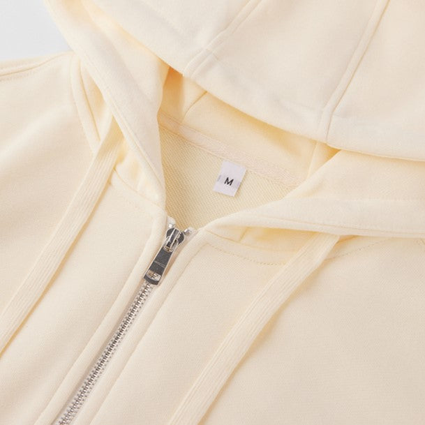 Oversized Athletic Zip Up Hoodie - Cream - 1