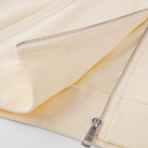 Oversized Athletic Zip Up Hoodie - Cream - 4