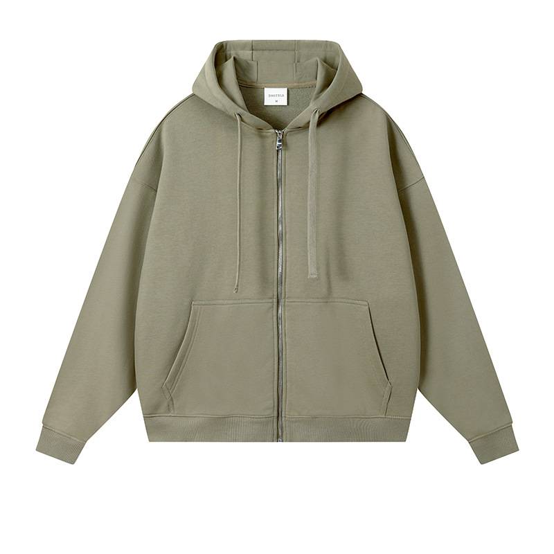 Oversized Athletic Zip Up Hoodie - Olive