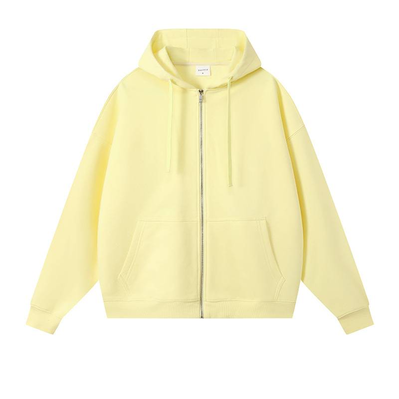 Oversized Athletic Zip Up Hoodie - Yellow