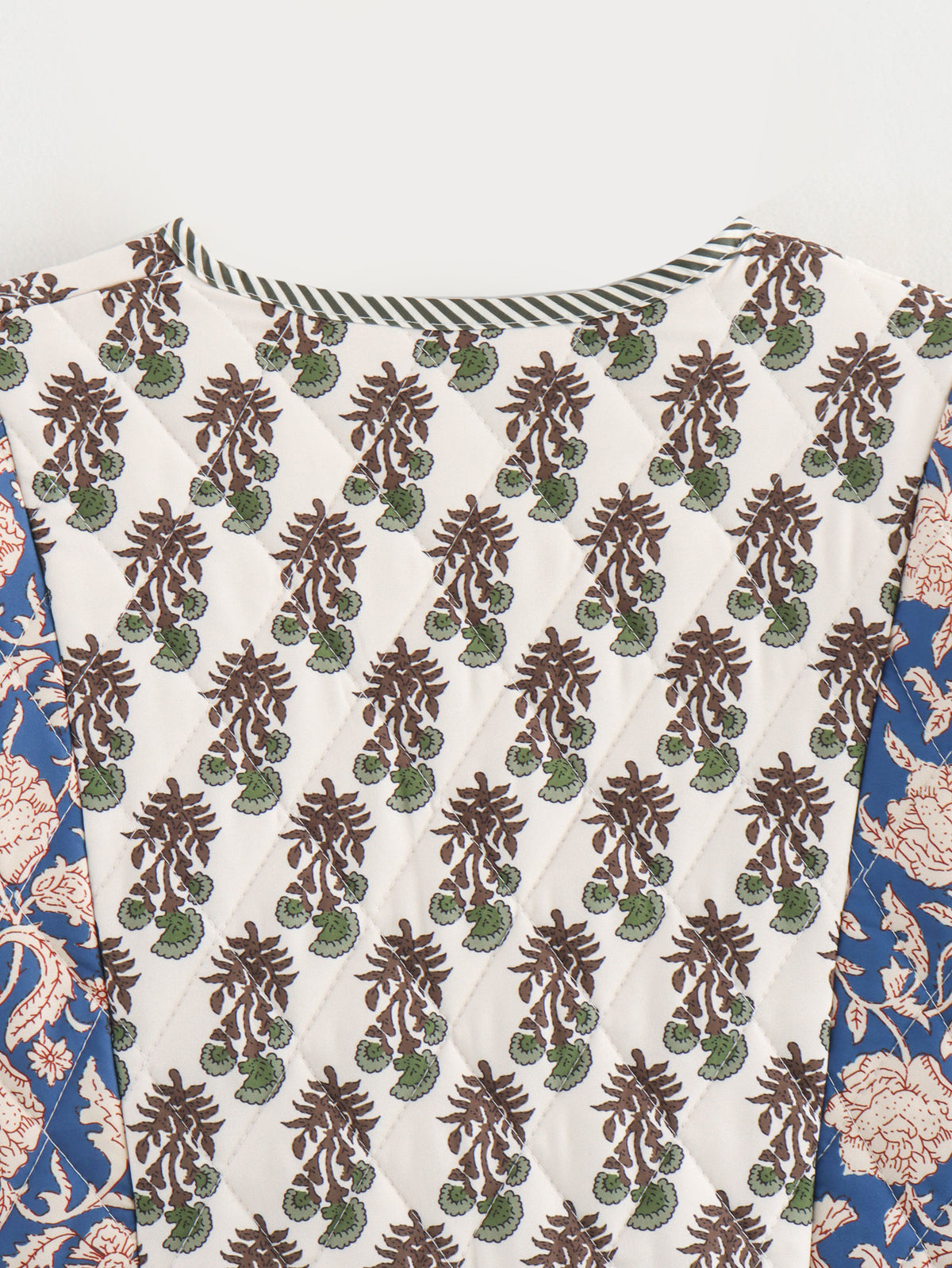 Woodblock Floral Quilted Jacket With Contrast Cuffs - Blue - 8