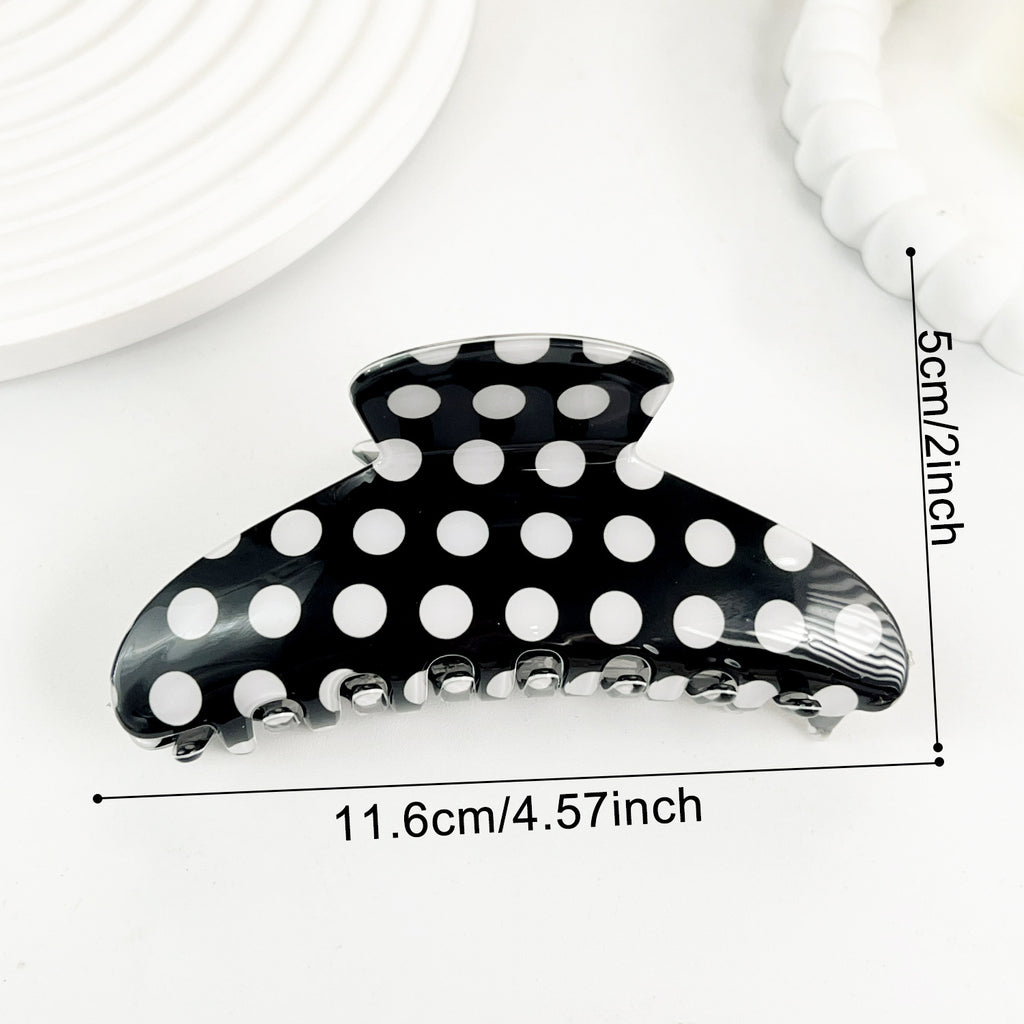 Large Polka Dot Hair Claw Clip with Glossy Finish - Black