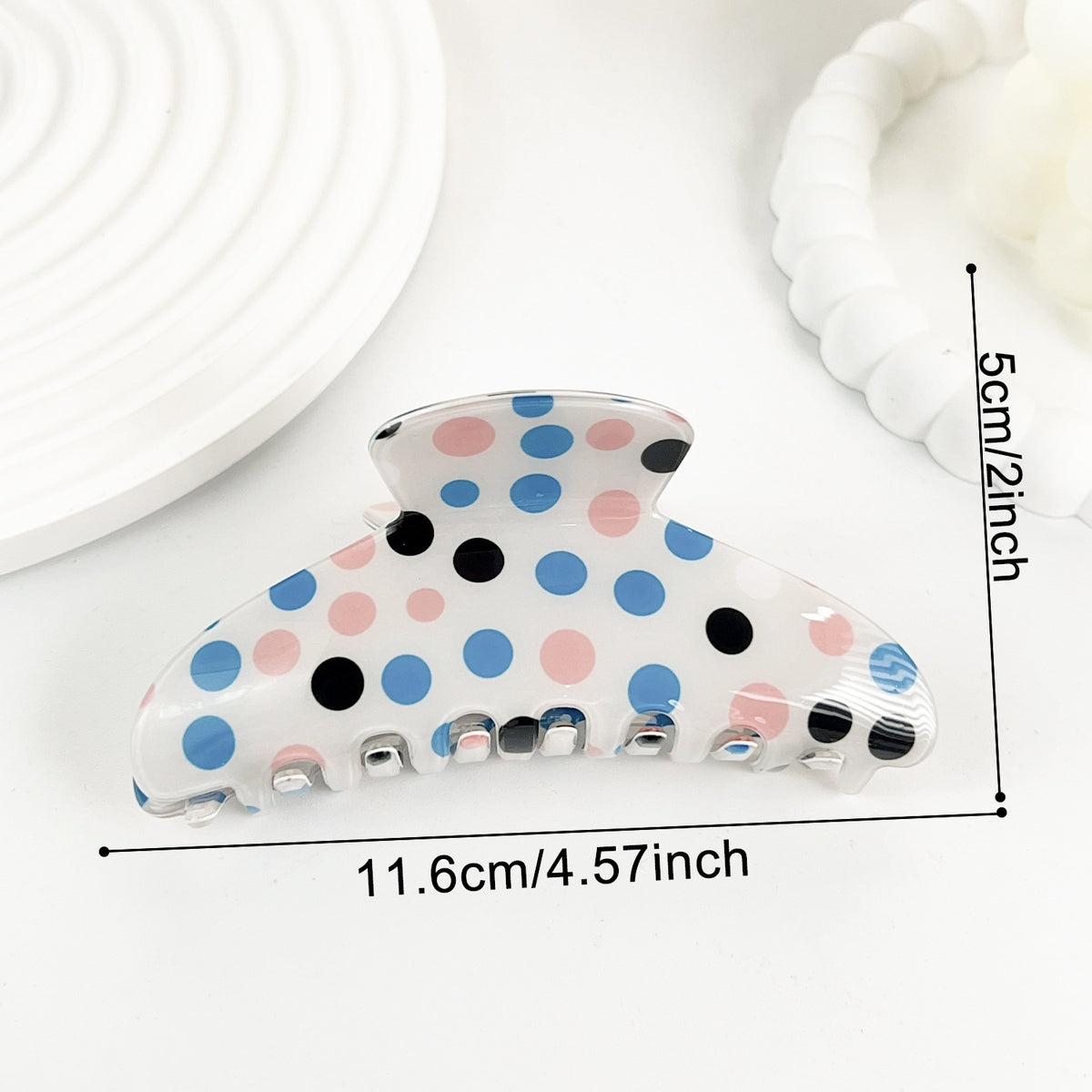 Large Polka Dot Hair Claw Clip with Glossy Finish - Blue