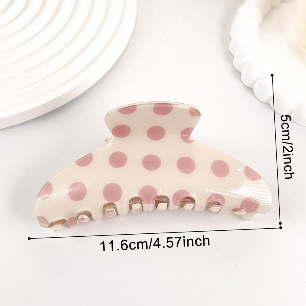 Large Polka Dot Hair Claw Clip with Glossy Finish - Pink