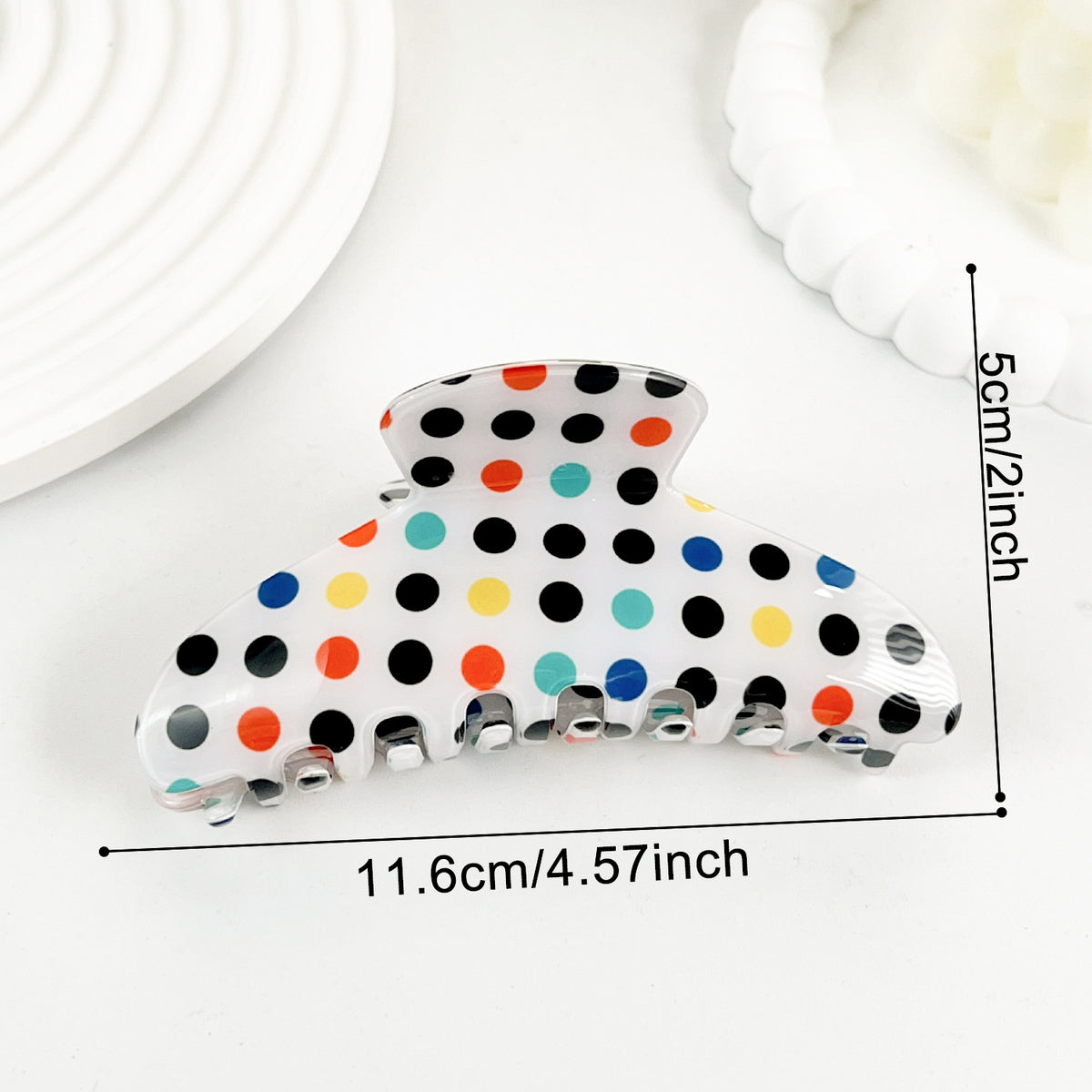 Large Polka Dot Hair Claw Clip with Glossy Finish - Rainbow