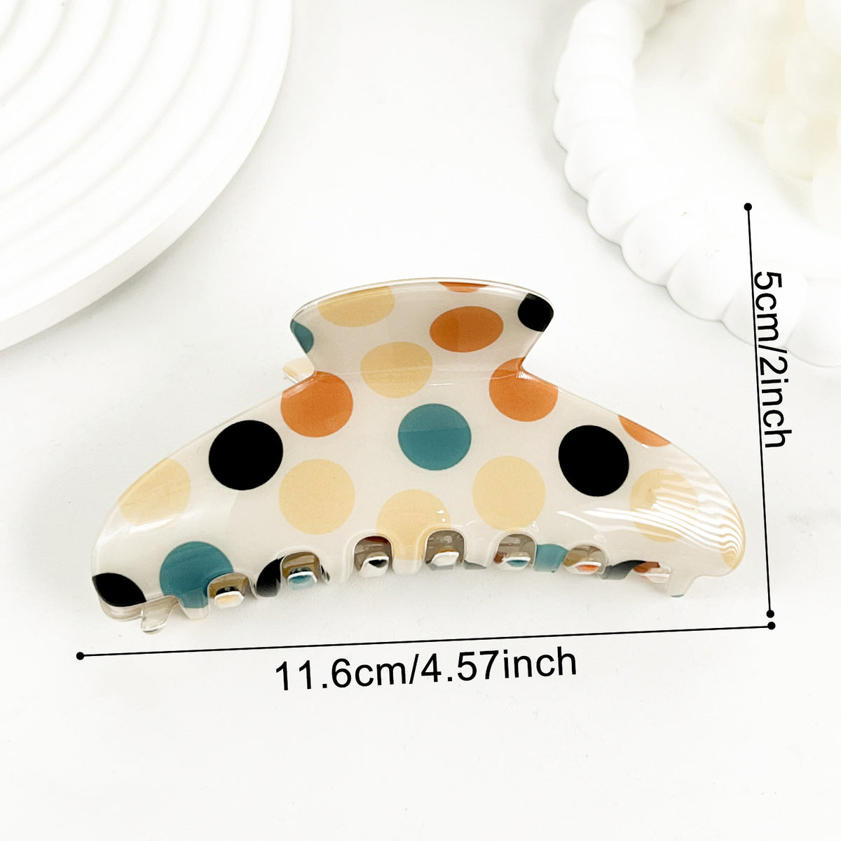 Large Polka Dot Hair Claw Clip with Glossy Finish - Yellow