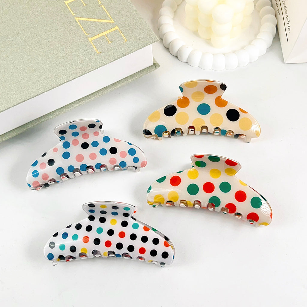 Large Polka Dot Hair Claw Clip with Glossy Finish - view 2
