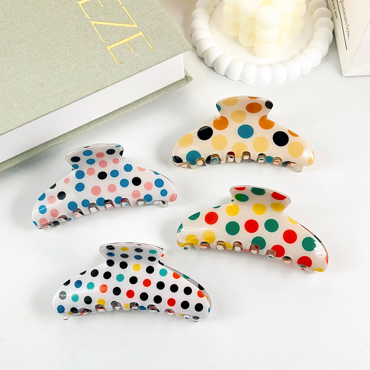 Large Polka Dot Hair Claw Clip with Glossy Finish - view 2