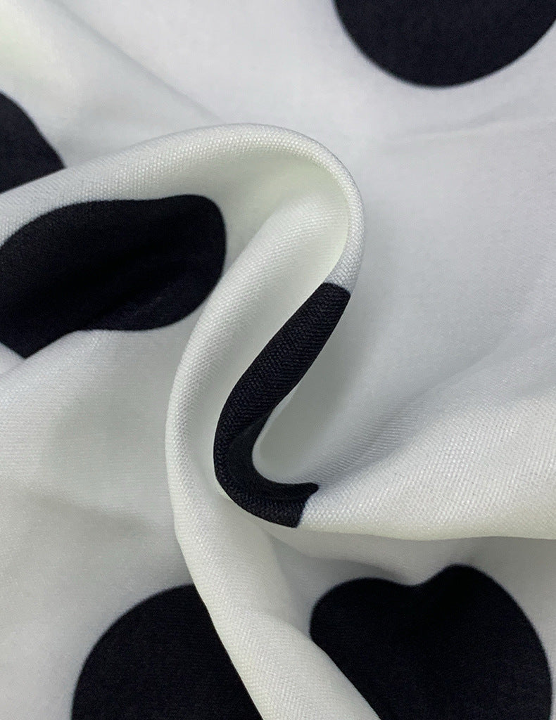 Monochrome Dot Print Balloon Sleeve Mini Dress - White - 6