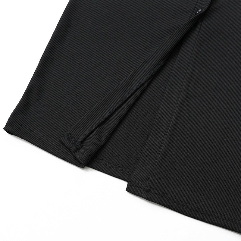 Ribbed Knit Button Front Midi Dress - Black - 10