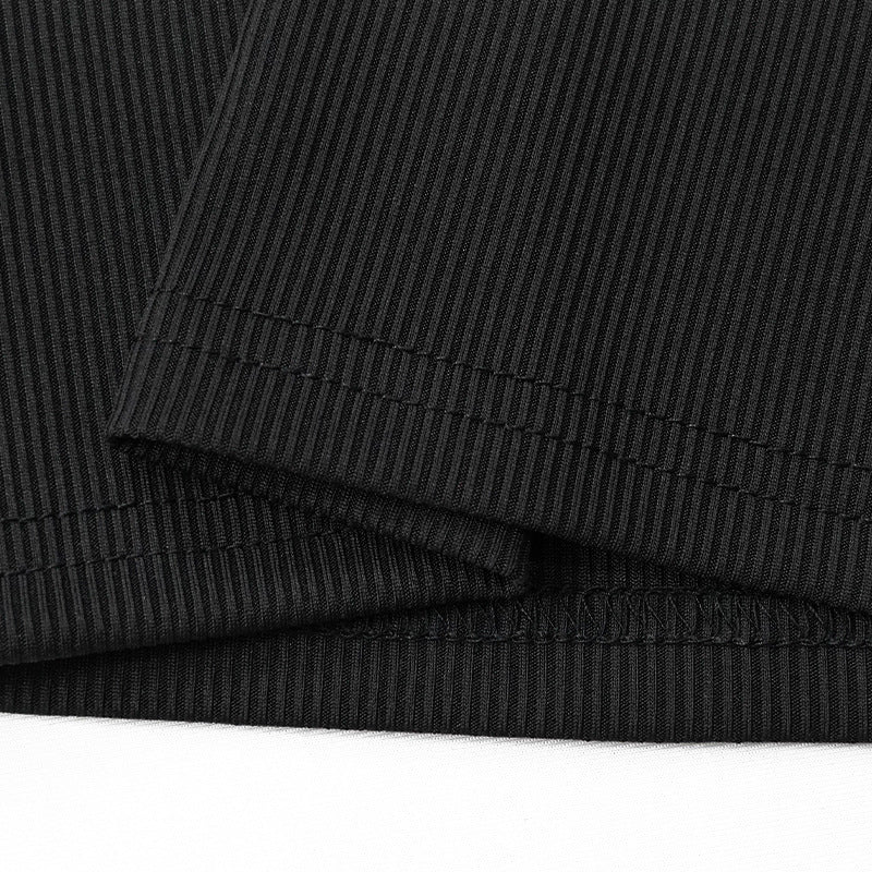 Ribbed Knit Button Front Midi Dress - Black - 11
