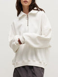 Half Zip Funnel Neck Oversized Sweatshirt - white