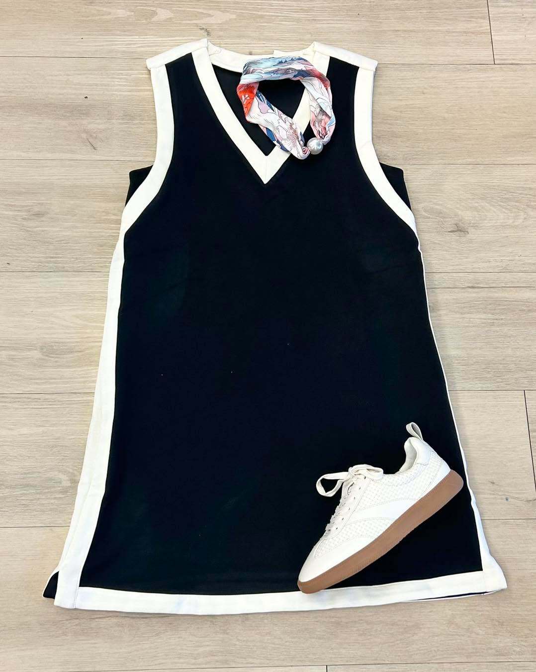 Contrast Trim Sleeveless Shift Mini Dress - Black - 3