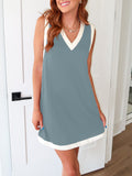Contrast Trim Sleeveless Shift Mini Dress - Blue