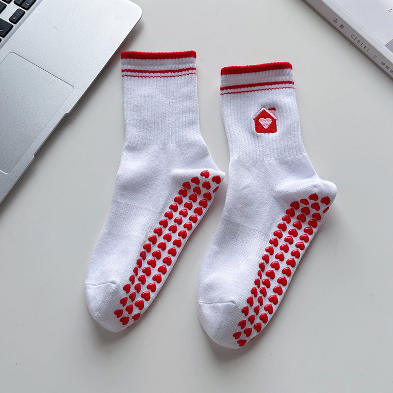 Heart Sole Embroidered Crew Grip Socks - Cottage