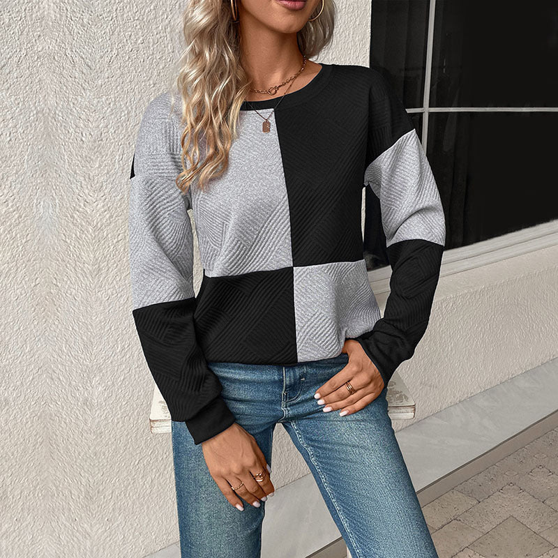 Quilted Texture Checkerboard Sweatshirt - Black