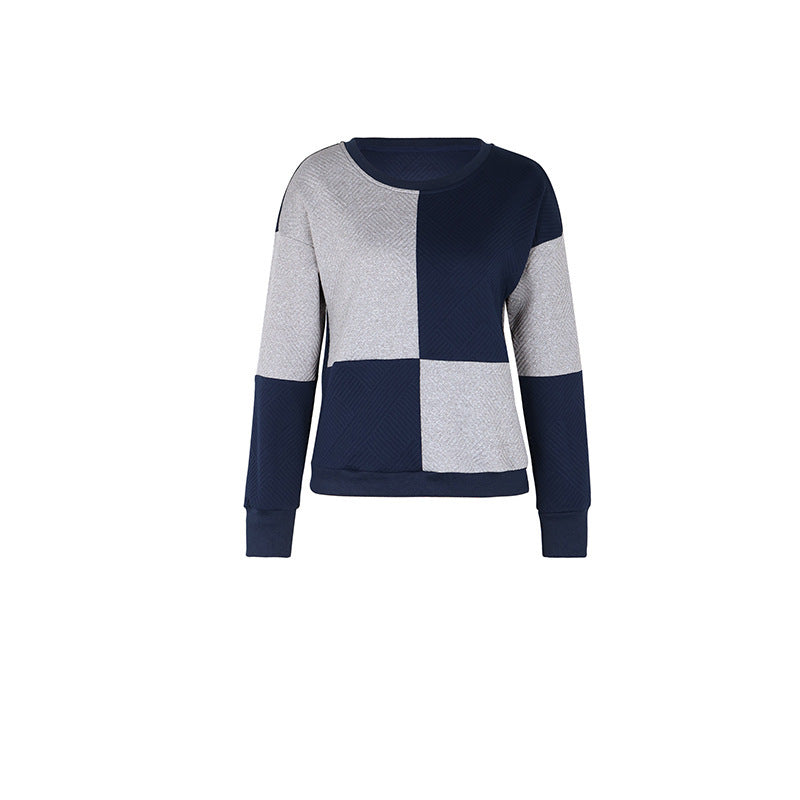 Quilted Texture Checkerboard Sweatshirt - Darkblue