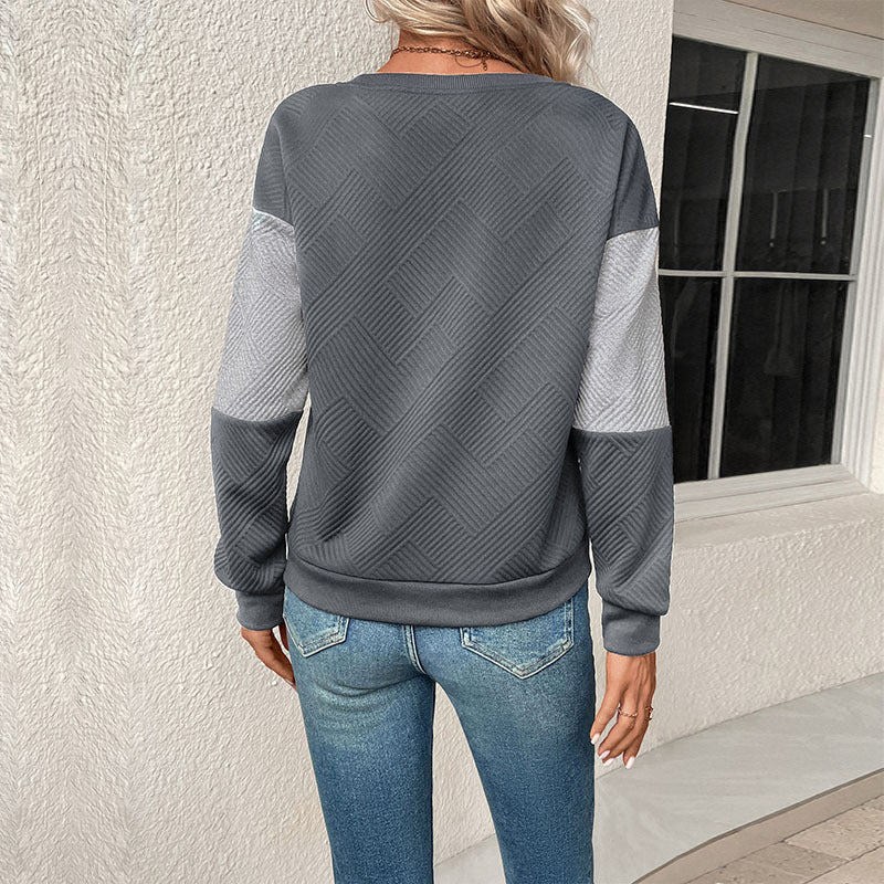 Quilted Texture Checkerboard Sweatshirt - Darkgrey - 1