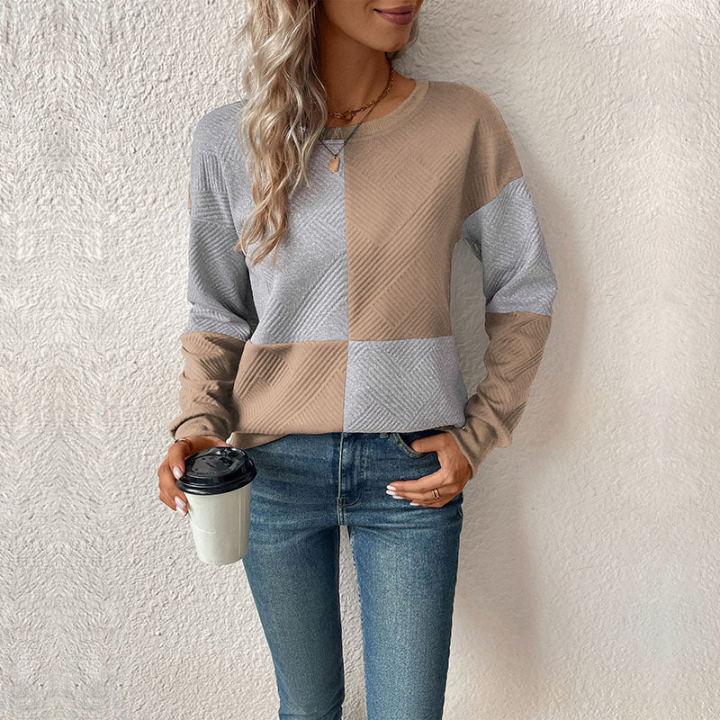 Quilted Texture Checkerboard Sweatshirt - Khaki