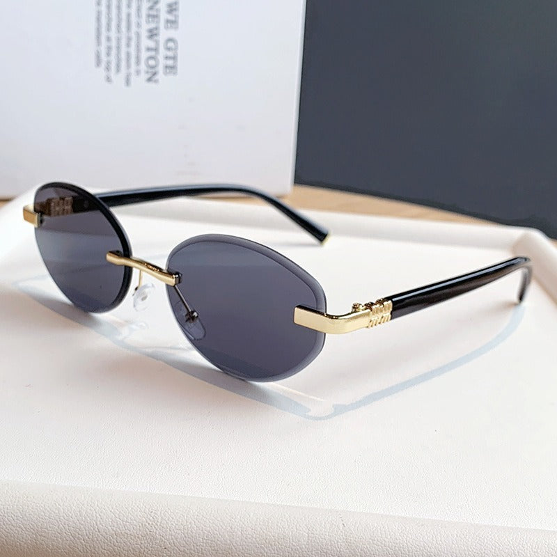 Y2K Rimless Oval Sunglasses With Gradient Lenses - Black