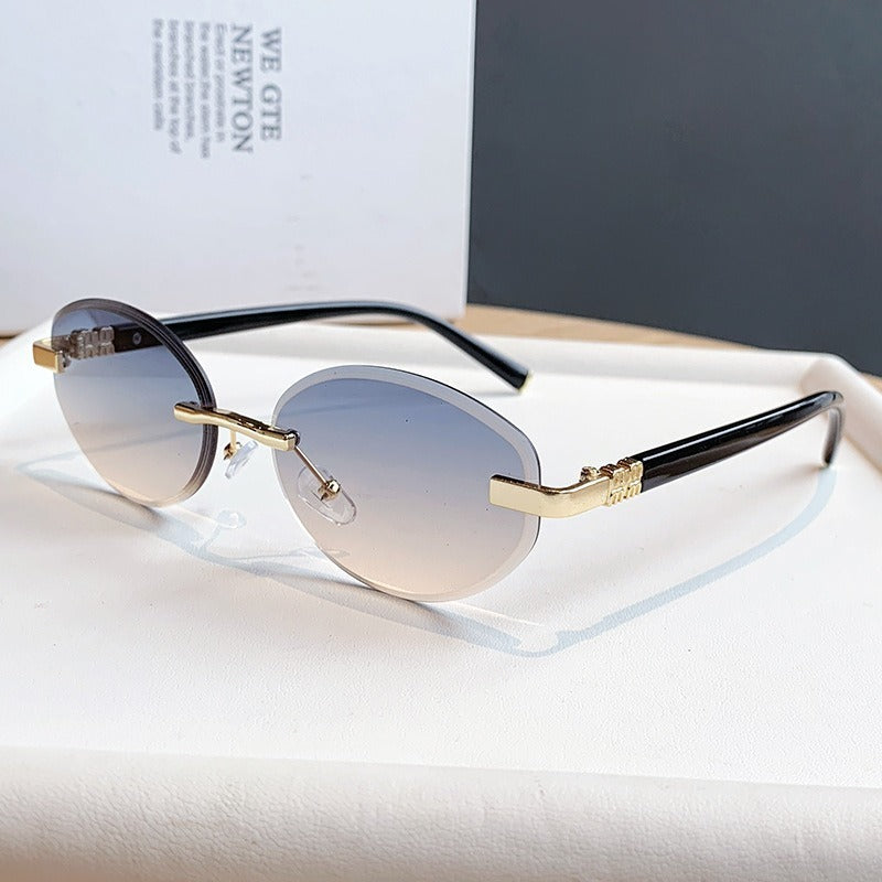 Y2K Rimless Oval Sunglasses With Gradient Lenses - Blue