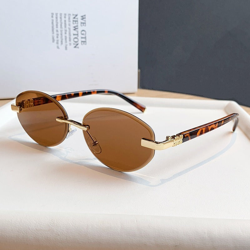 Y2K Rimless Oval Sunglasses With Gradient Lenses - Decor
