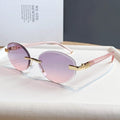 Y2K Rimless Oval Sunglasses With Gradient Lenses - Pink