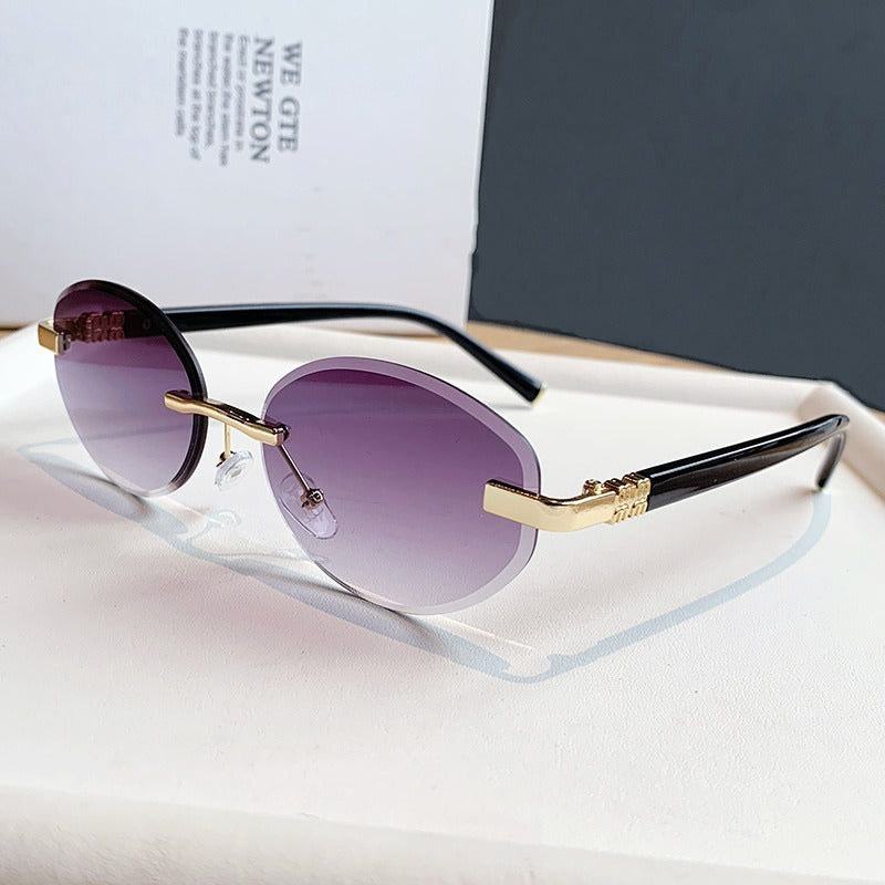 Y2K Rimless Oval Sunglasses With Gradient Lenses - Purple