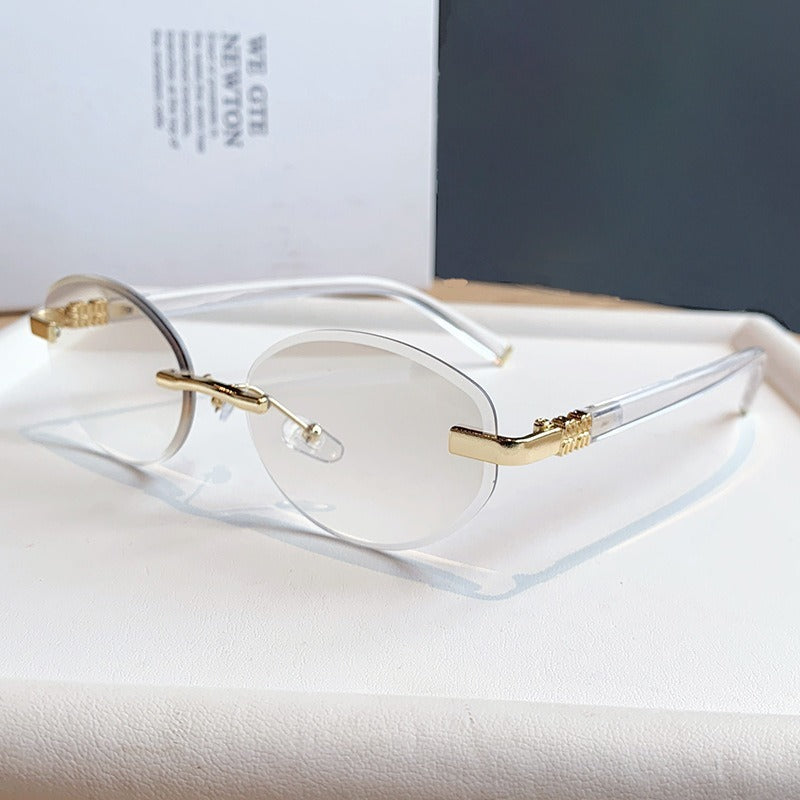 Y2K Rimless Oval Sunglasses With Gradient Lenses - White