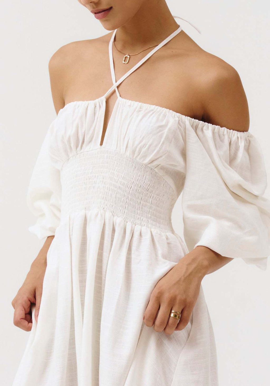 Toile Print Puff Sleeve Midi Dress - white - 1